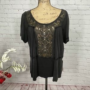 Free People Beaded Distressed Boho Hippie Top